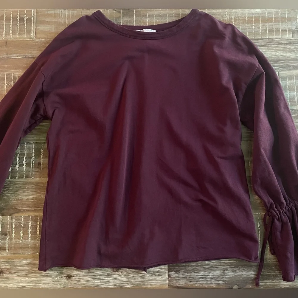 ZARA Burgundy Long Sleeve OVERSIZED Sweater Shirt - Picture 3 of 5
